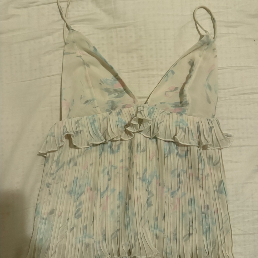 Floral Pleated Spaghetti Strap Top Ganni